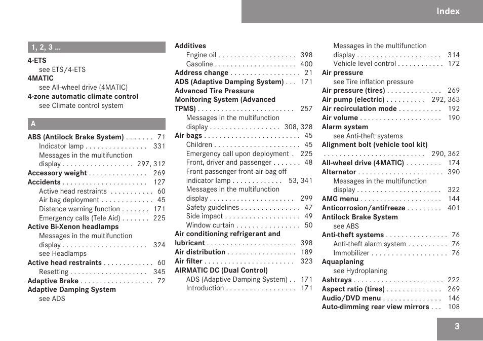 Index | Mercedes-Benz E-Class 2009 Owners Manual User Manual | Page 5 / 408