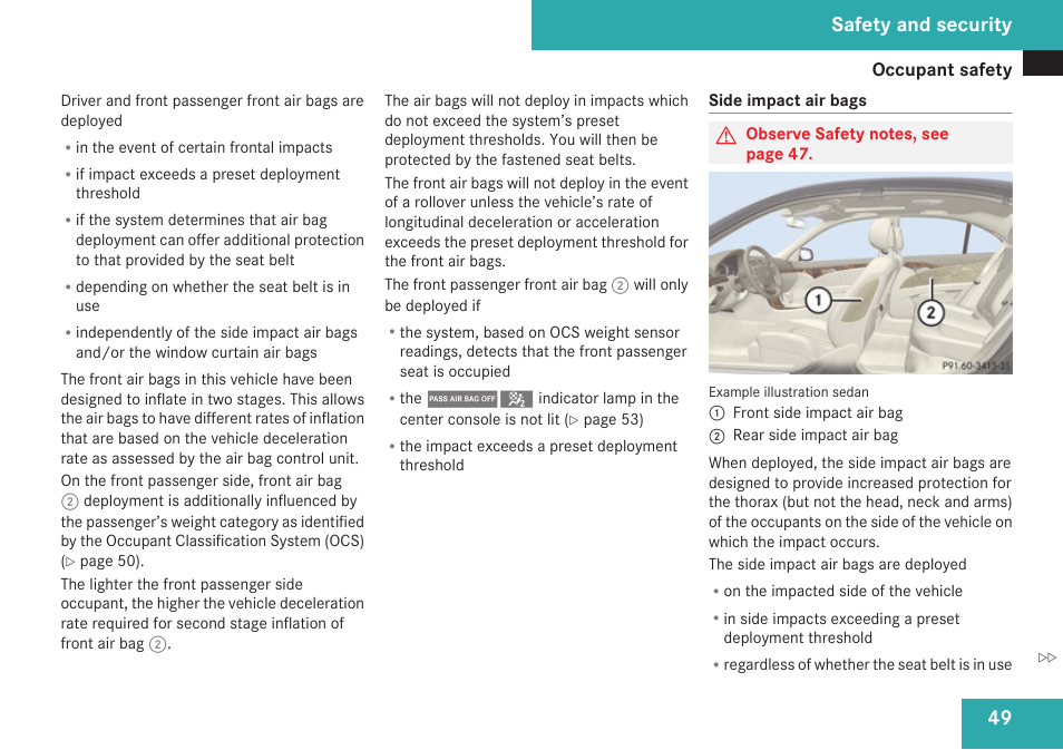 Safety and security | Mercedes-Benz E-Class 2009 Owners Manual User Manual | Page 51 / 408