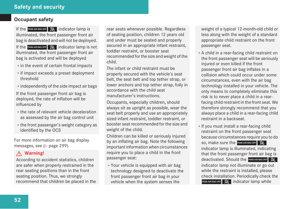 Safety and security | Mercedes-Benz E-Class 2009 Owners Manual User Manual | Page 54 / 408
