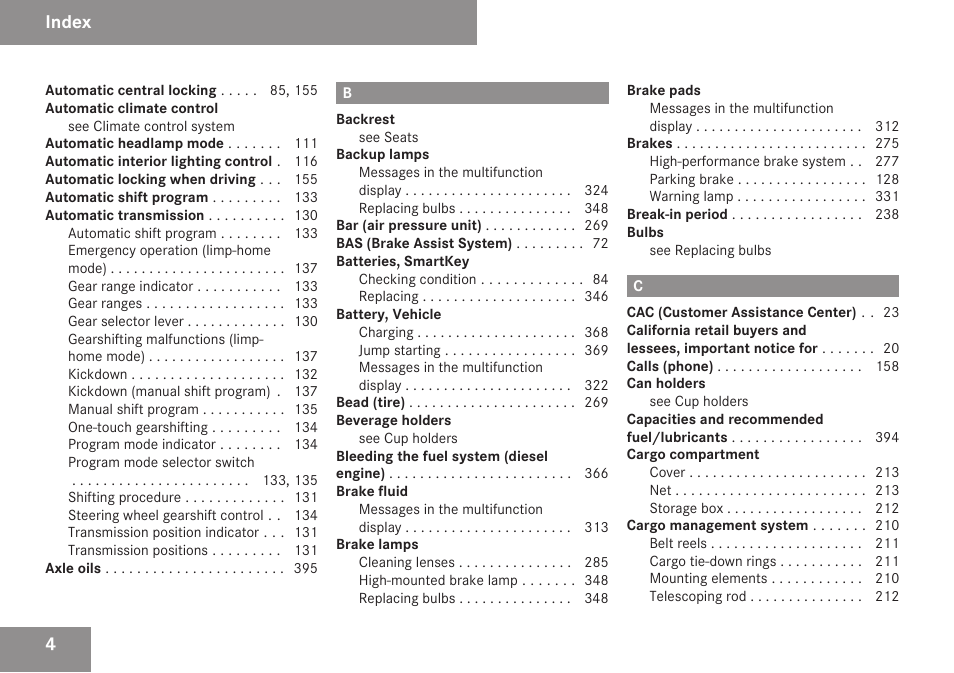 Index | Mercedes-Benz E-Class 2009 Owners Manual User Manual | Page 6 / 408