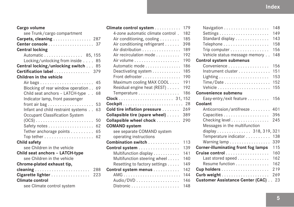 Index | Mercedes-Benz E-Class 2009 Owners Manual User Manual | Page 7 / 408