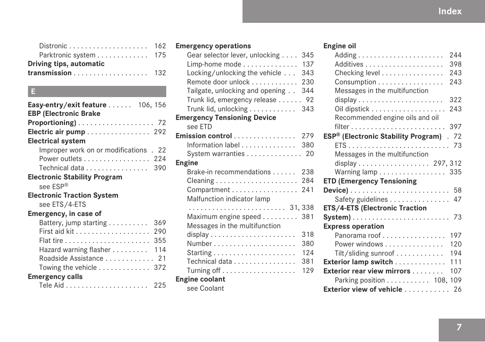 Index | Mercedes-Benz E-Class 2009 Owners Manual User Manual | Page 9 / 408