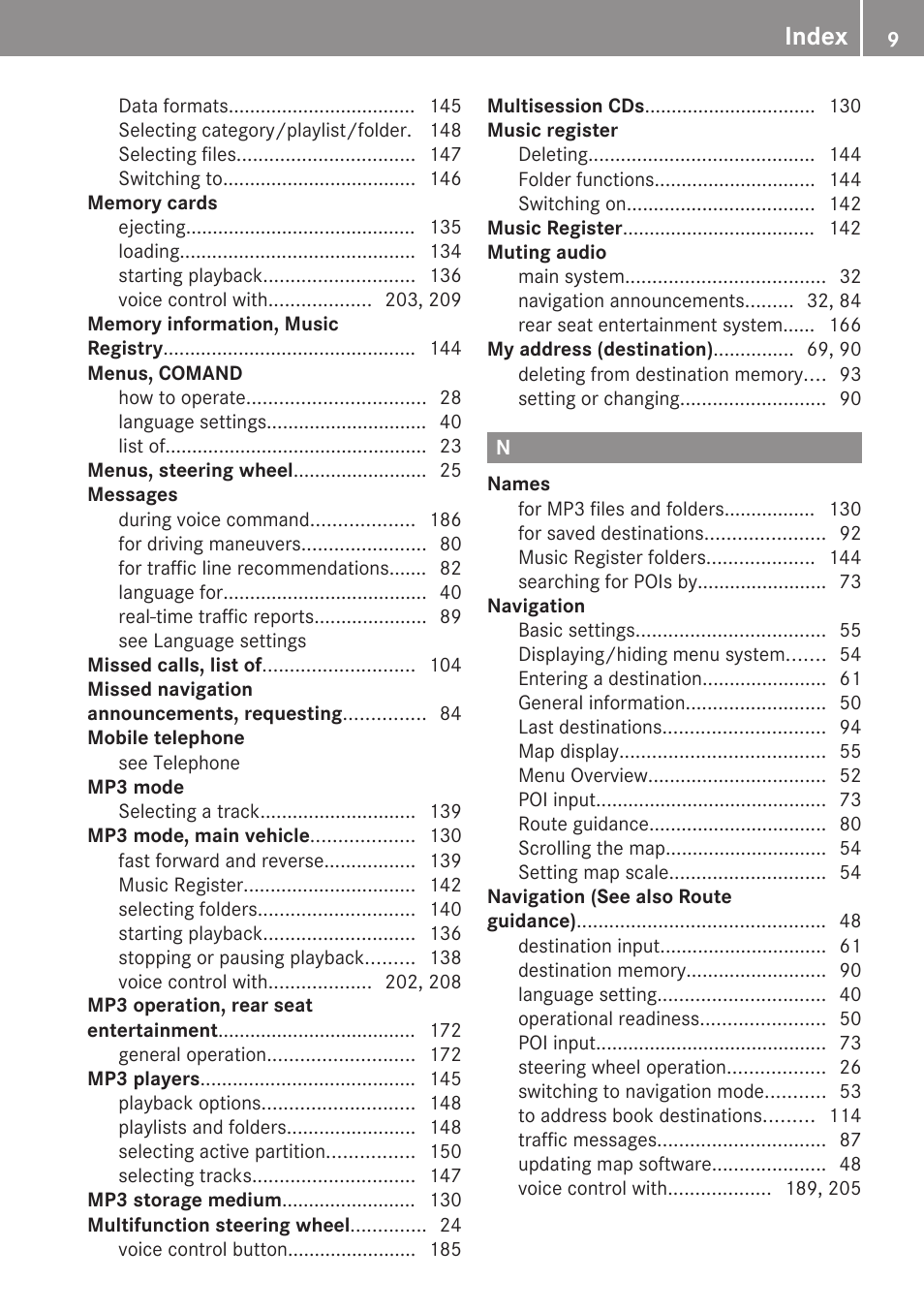 Index | Mercedes-Benz SLK-Class 2009 COMAND Manual User Manual | Page 11 / 220