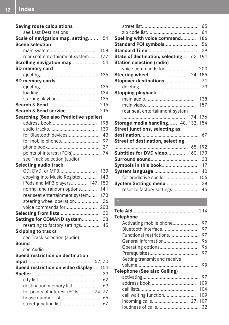 Index | Mercedes-Benz SLK-Class 2009 COMAND Manual User Manual | Page 14 / 220