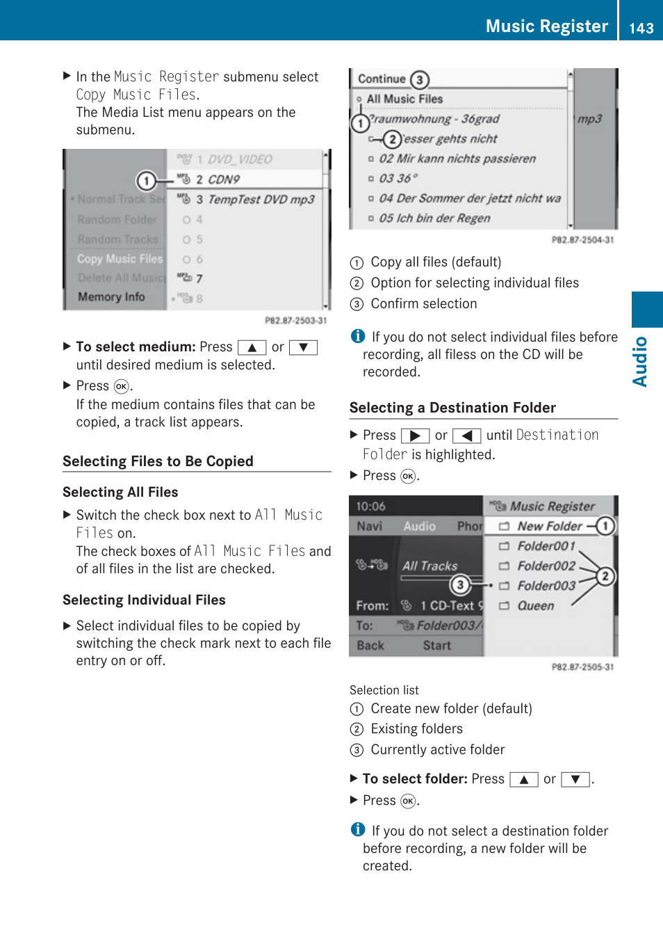 Audio, Music register | Mercedes-Benz SLK-Class 2009 COMAND Manual User Manual | Page 145 / 220