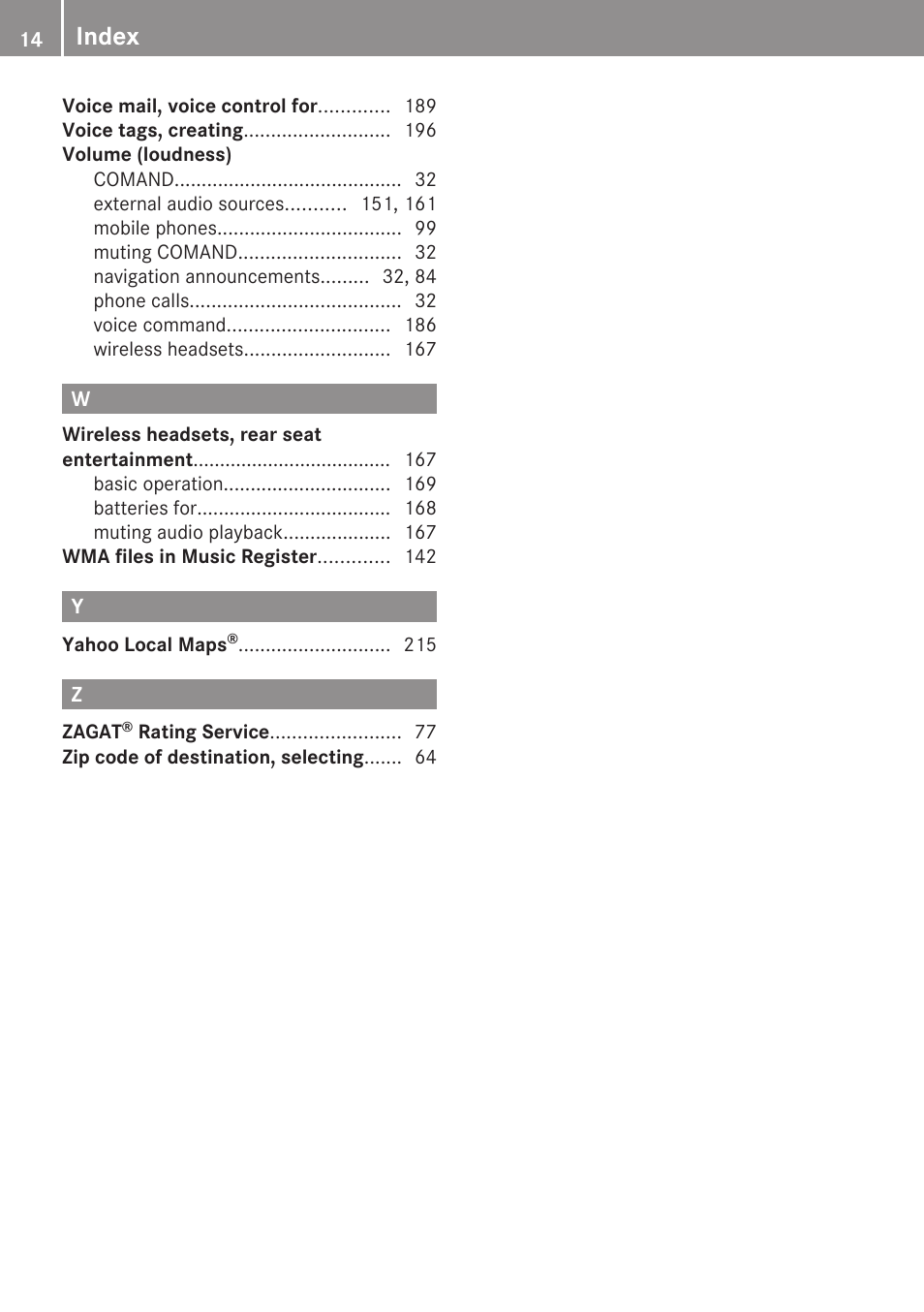 Index | Mercedes-Benz SLK-Class 2009 COMAND Manual User Manual | Page 16 / 220