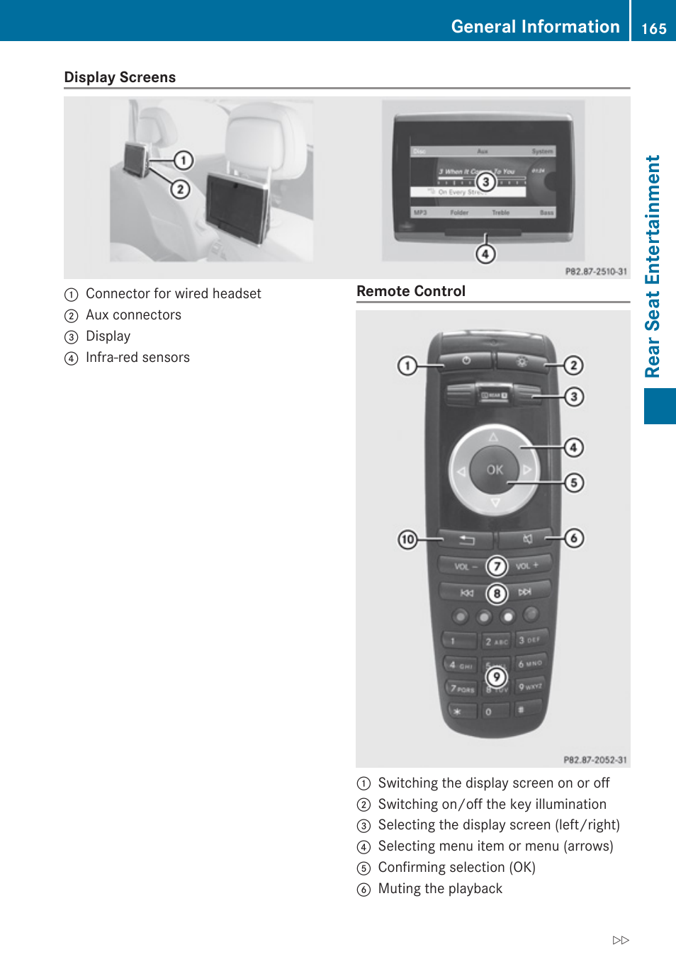 Rear seat entertainment, General information | Mercedes-Benz SLK-Class 2009 COMAND Manual User Manual | Page 167 / 220