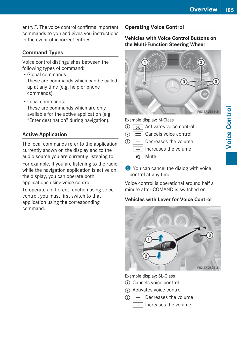 Voice control, Overview | Mercedes-Benz SLK-Class 2009 COMAND Manual User Manual | Page 187 / 220