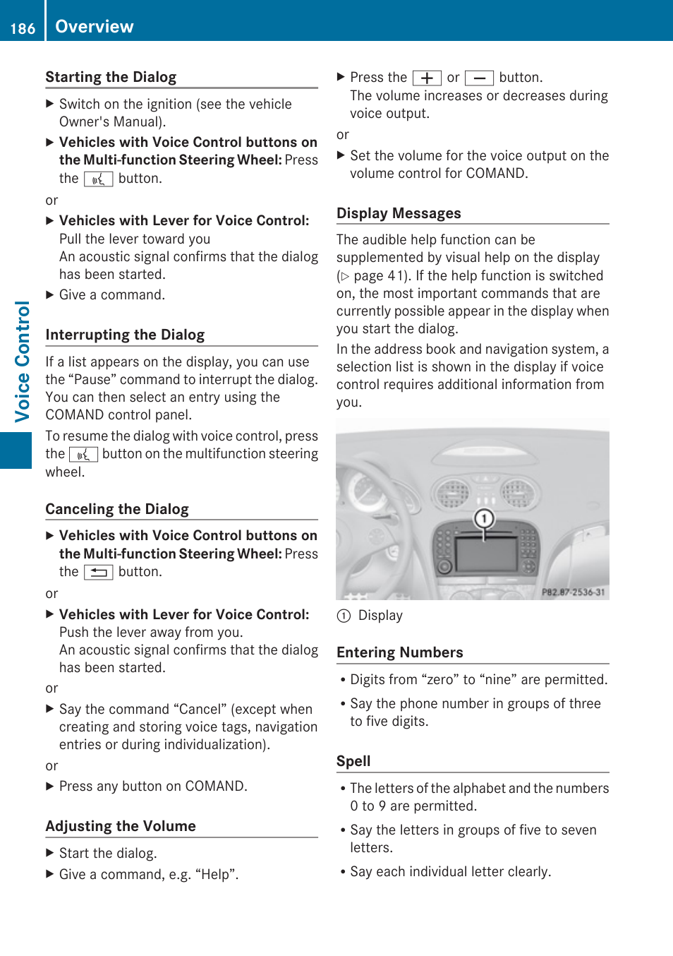 Voice control, Overview | Mercedes-Benz SLK-Class 2009 COMAND Manual User Manual | Page 188 / 220