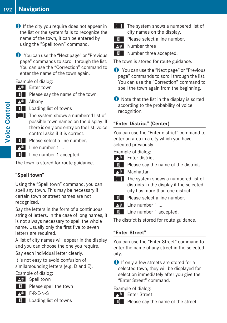 Voice control, Navigation | Mercedes-Benz SLK-Class 2009 COMAND Manual User Manual | Page 194 / 220