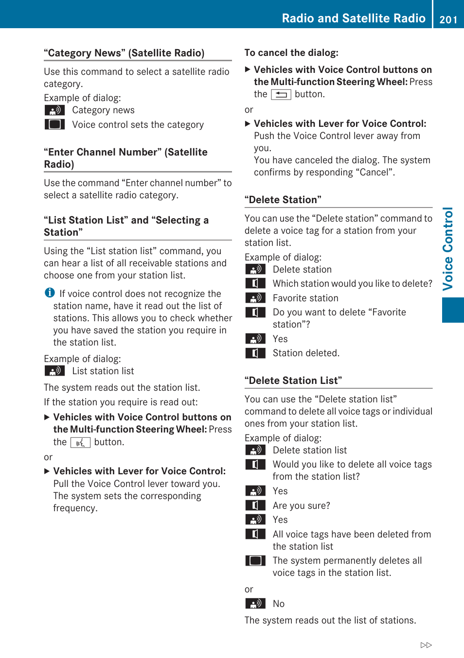 Voice control, Radio and satellite radio | Mercedes-Benz SLK-Class 2009 COMAND Manual User Manual | Page 203 / 220