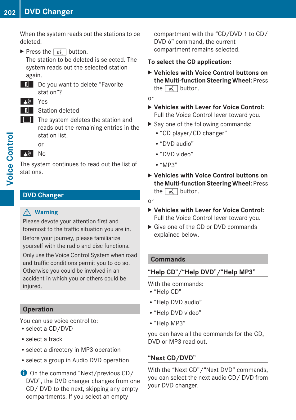 Dvd changer, Operation, Commands | Voice control | Mercedes-Benz SLK-Class 2009 COMAND Manual User Manual | Page 204 / 220