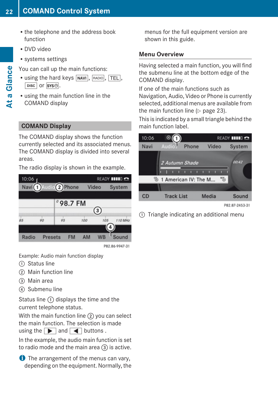 Comand display, At a glance, Comand control system | Mercedes-Benz SLK-Class 2009 COMAND Manual User Manual | Page 24 / 220