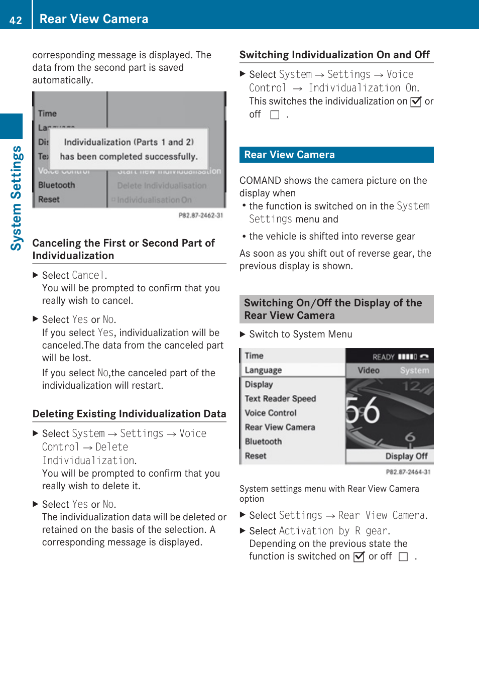 Rear view camera, System settings | Mercedes-Benz SLK-Class 2009 COMAND Manual User Manual | Page 44 / 220