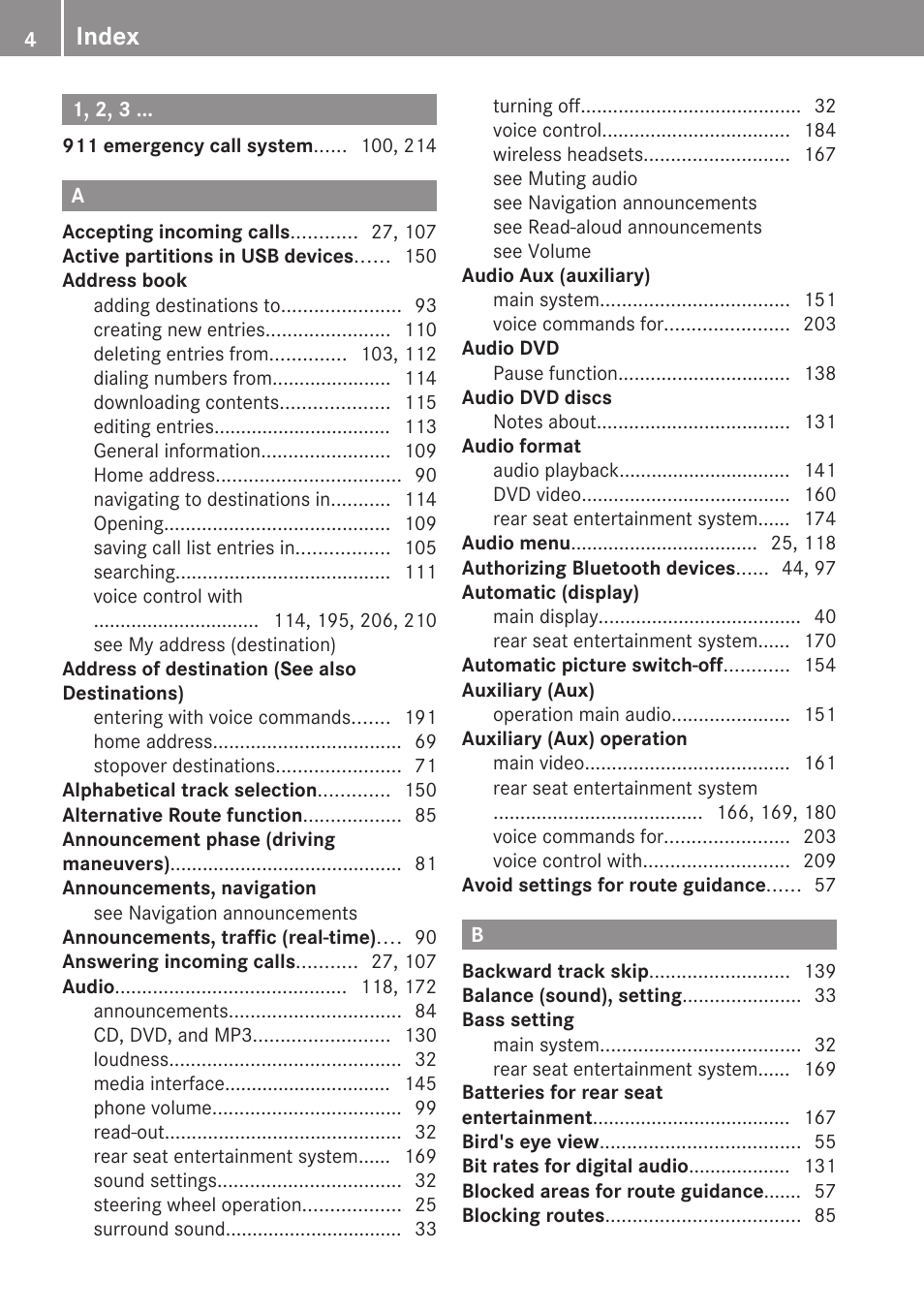 Index | Mercedes-Benz SLK-Class 2009 COMAND Manual User Manual | Page 6 / 220