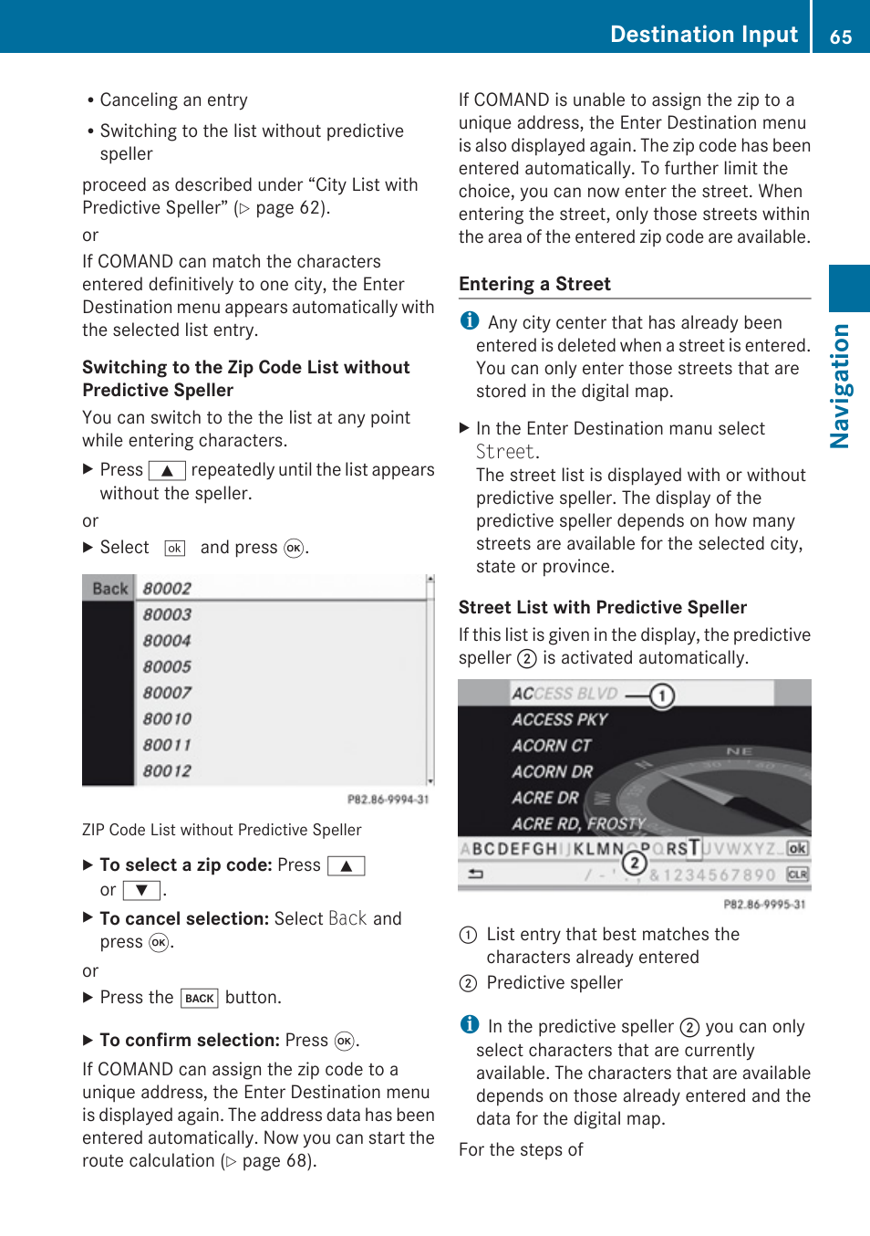 Navigation, Destination input | Mercedes-Benz SLK-Class 2009 COMAND Manual User Manual | Page 67 / 220