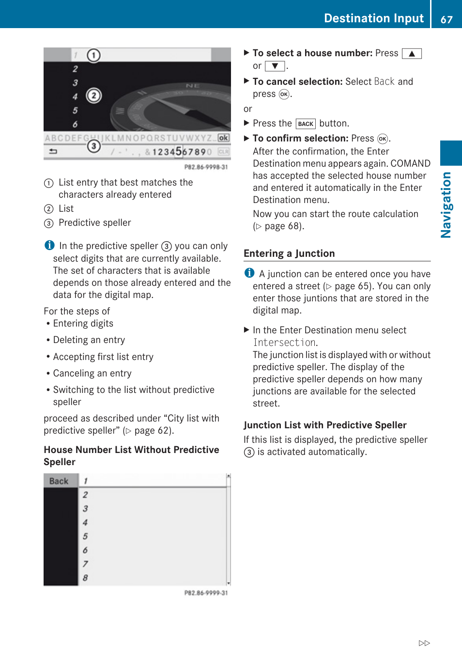 Navigation, Destination input | Mercedes-Benz SLK-Class 2009 COMAND Manual User Manual | Page 69 / 220