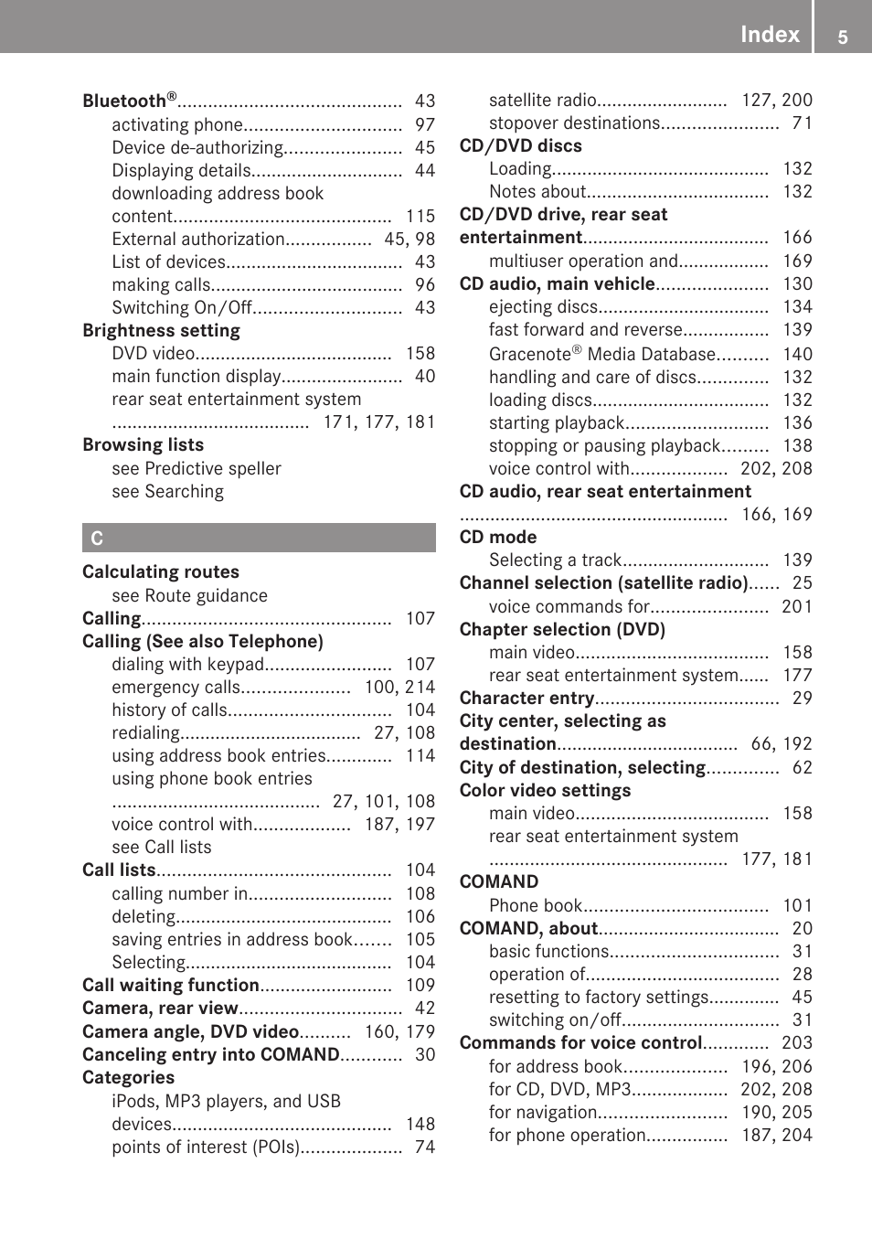Index | Mercedes-Benz SLK-Class 2009 COMAND Manual User Manual | Page 7 / 220