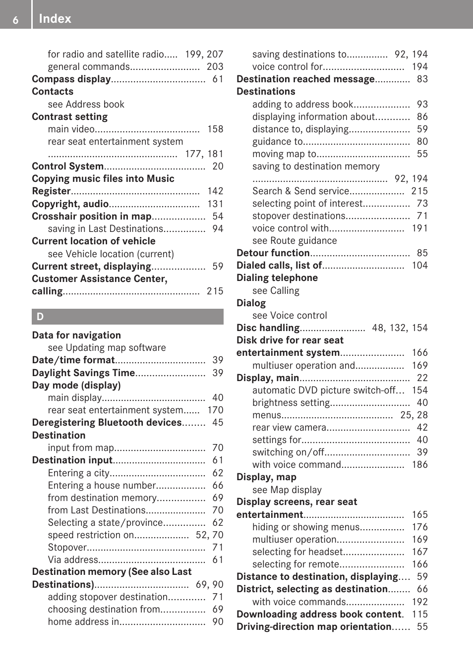 Index | Mercedes-Benz SLK-Class 2009 COMAND Manual User Manual | Page 8 / 220