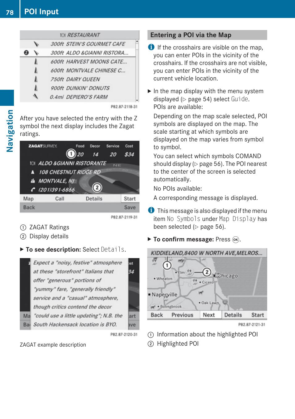 Entering a poi via the map, Navigation, Poi input | Mercedes-Benz SLK-Class 2009 COMAND Manual User Manual | Page 80 / 220