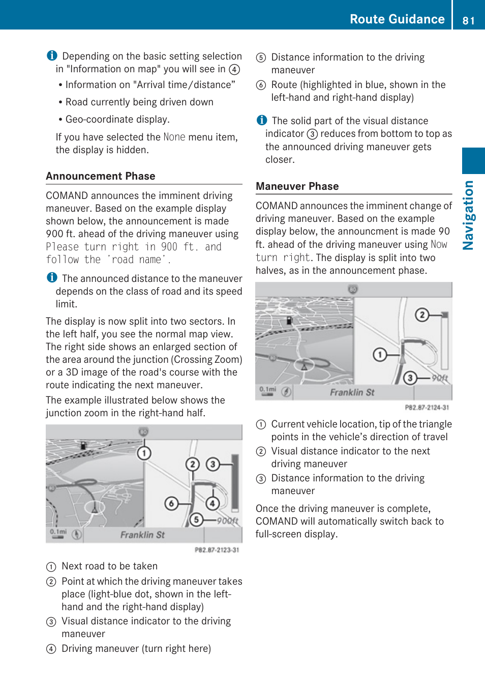 Navigation, Route guidance | Mercedes-Benz SLK-Class 2009 COMAND Manual User Manual | Page 83 / 220