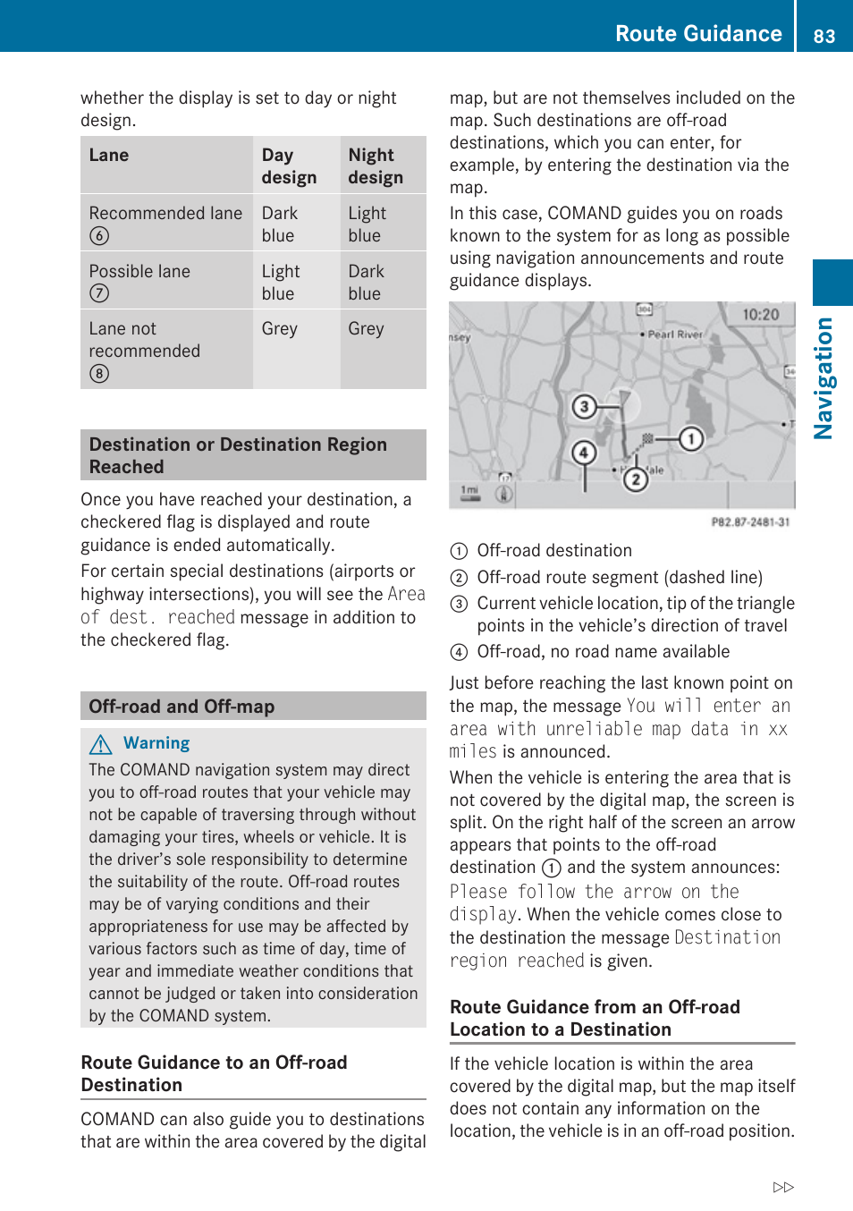 Destination or destination region reached, Off-road and off-map, Navigation | Route guidance | Mercedes-Benz SLK-Class 2009 COMAND Manual User Manual | Page 85 / 220