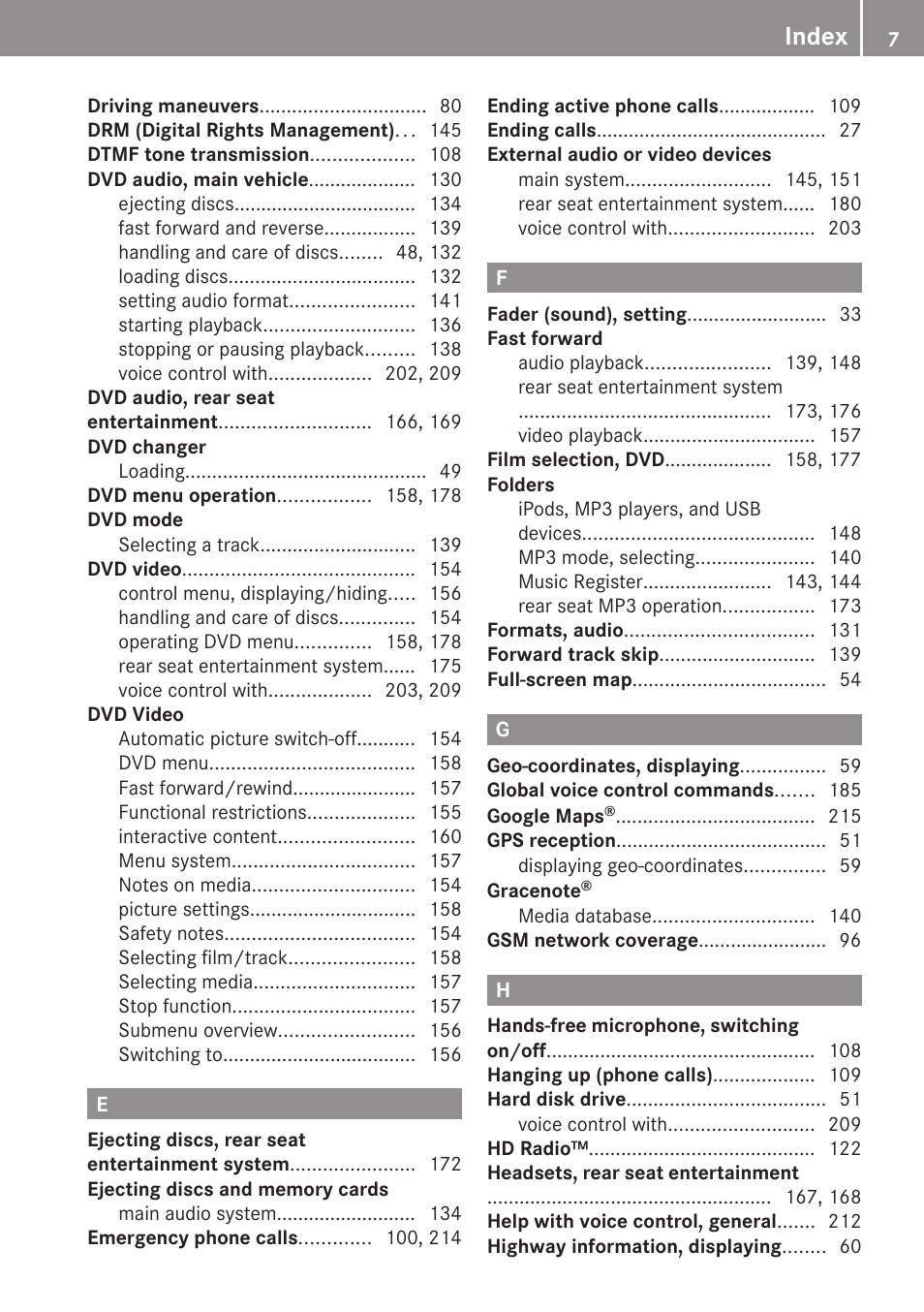 Index | Mercedes-Benz SLK-Class 2009 COMAND Manual User Manual | Page 9 / 220