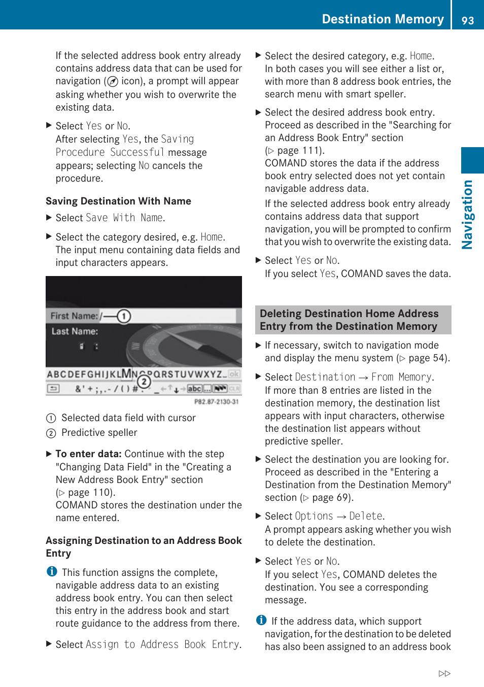 Book entry, Navigation | Mercedes-Benz SLK-Class 2009 COMAND Manual User Manual | Page 95 / 220