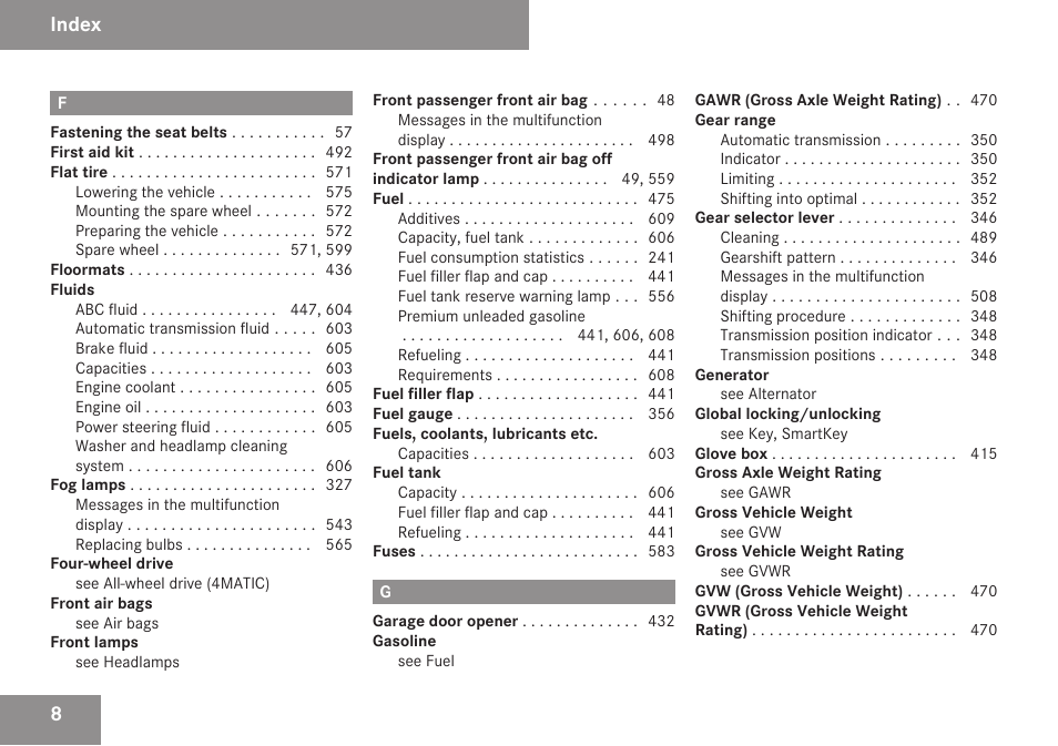 Index | Mercedes-Benz S-Class 2009 User Manual | Page 10 / 616