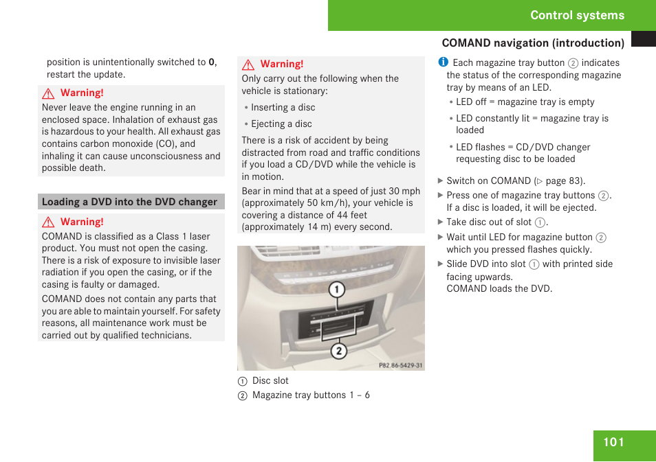 Loading a dvd into the dvd changer, Control systems | Mercedes-Benz S-Class 2009 User Manual | Page 103 / 616