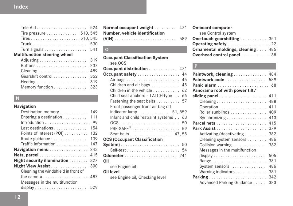 Index | Mercedes-Benz S-Class 2009 User Manual | Page 14 / 616