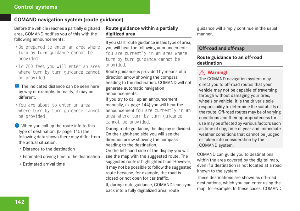 Off-road and off-map, Control systems | Mercedes-Benz S-Class 2009 User Manual | Page 144 / 616