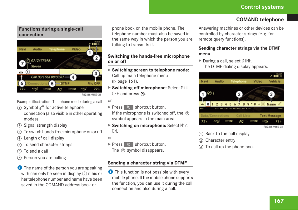 Functions during a single-call connection, Control systems | Mercedes-Benz S-Class 2009 User Manual | Page 169 / 616