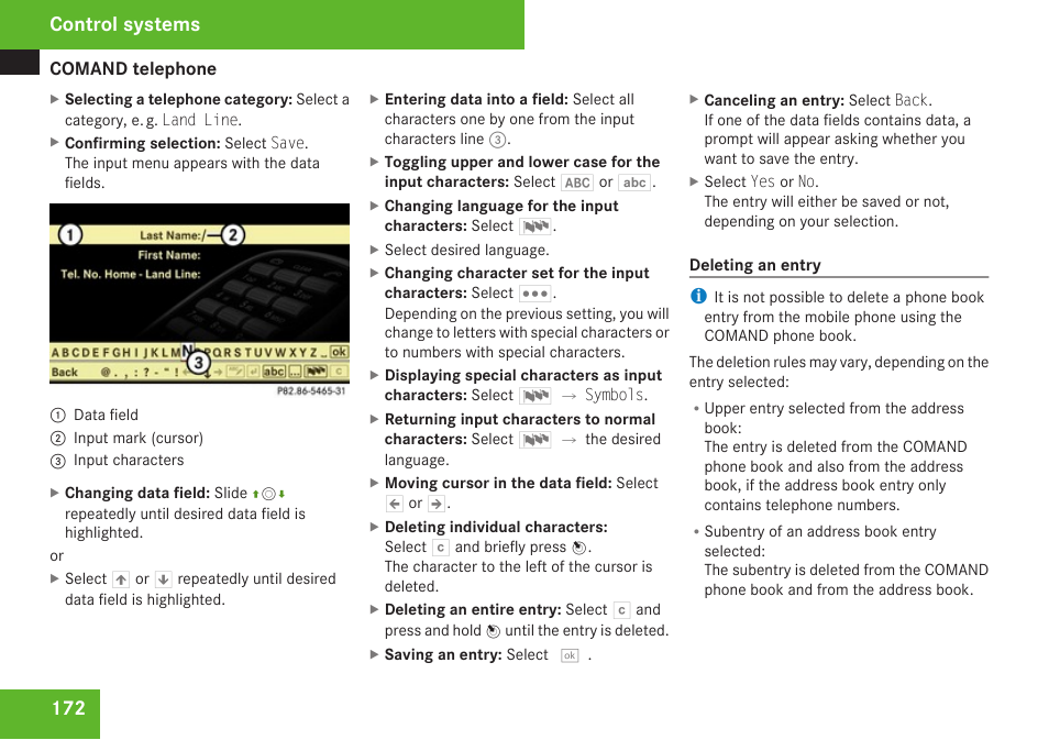 Deleting an entry, Control systems | Mercedes-Benz S-Class 2009 User Manual | Page 174 / 616