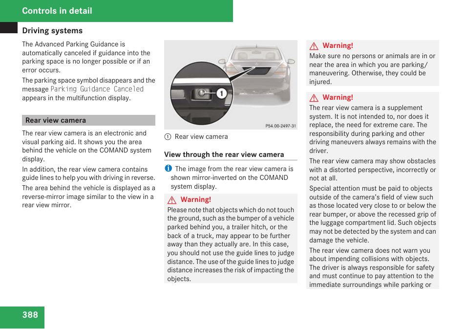 Rear view camera | Mercedes-Benz S-Class 2009 User Manual | Page 390 / 616