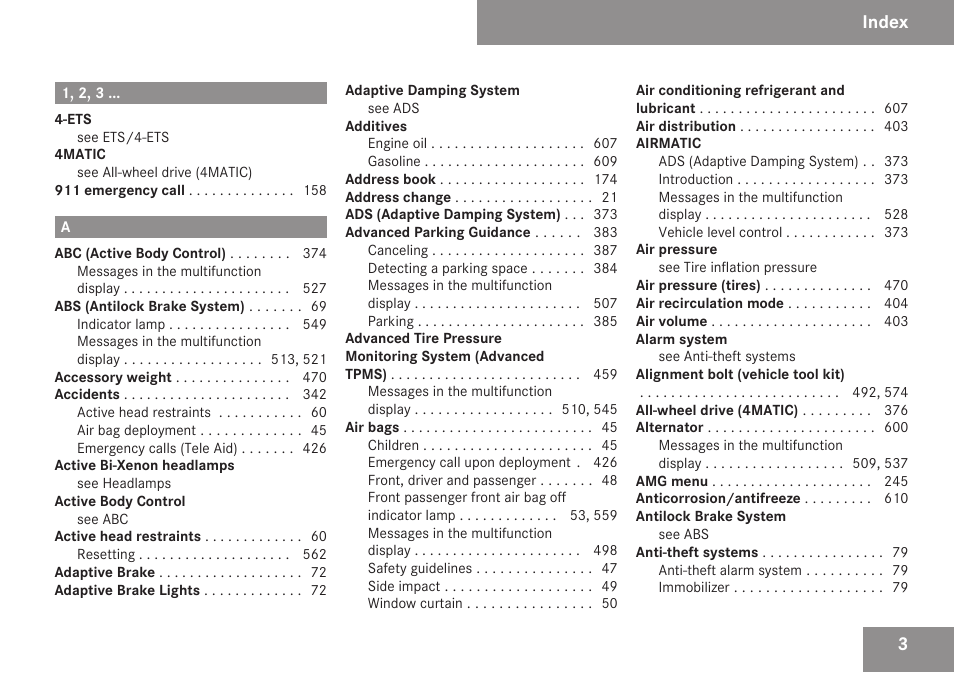 Index | Mercedes-Benz S-Class 2009 User Manual | Page 5 / 616