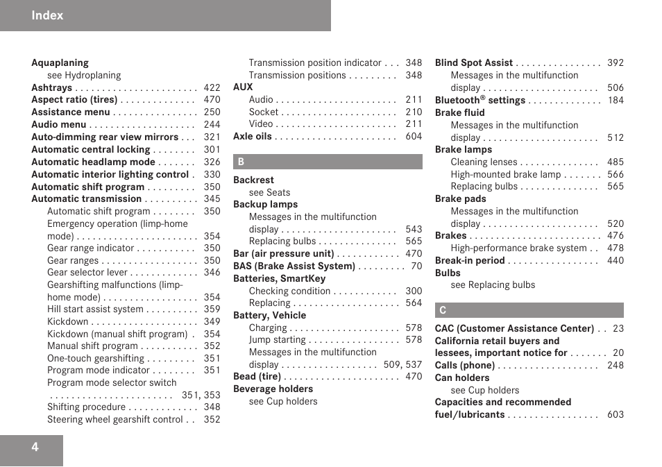 Index | Mercedes-Benz S-Class 2009 User Manual | Page 6 / 616