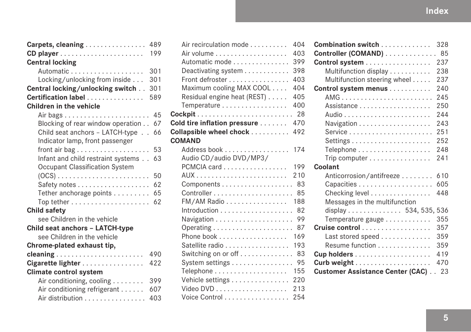 Index | Mercedes-Benz S-Class 2009 User Manual | Page 7 / 616