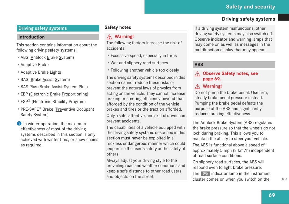 Driving safety systems, Introduction, Safety and security | Mercedes-Benz S-Class 2009 User Manual | Page 71 / 616