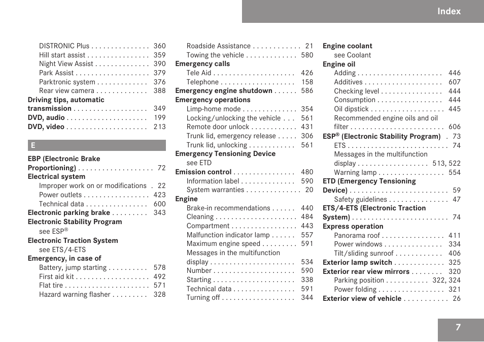 Index | Mercedes-Benz S-Class 2009 User Manual | Page 9 / 616