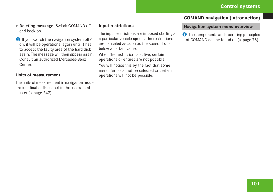 Navigation system menu overview, Control systems | Mercedes-Benz CL-Class 2009 User Manual | Page 103 / 588