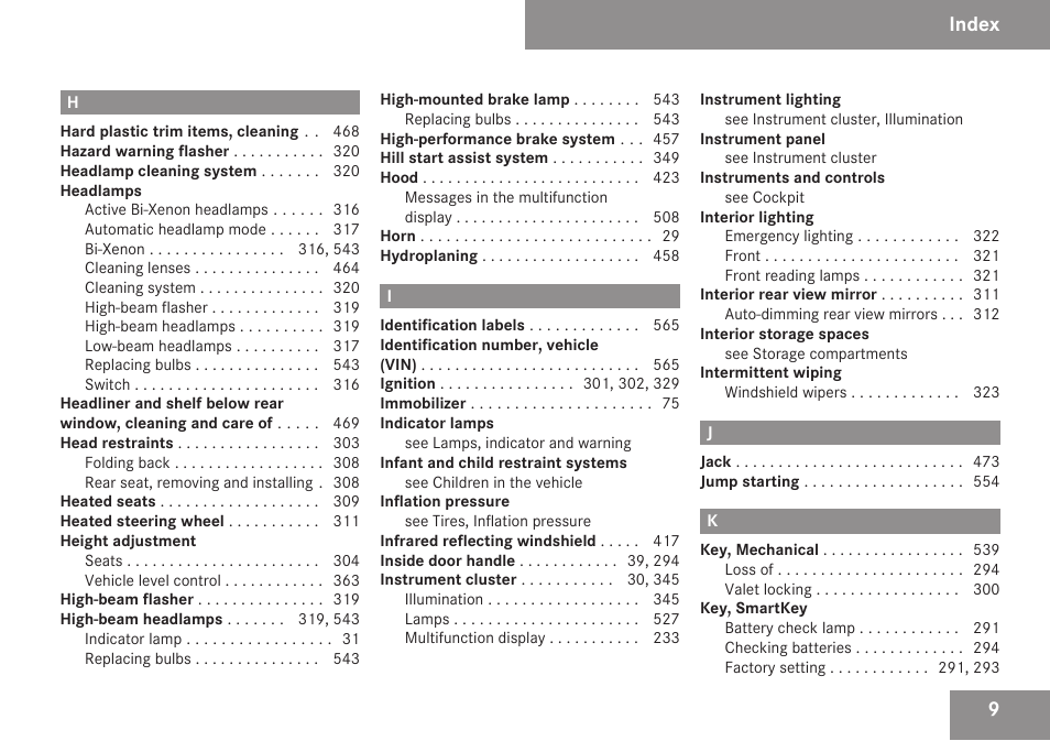 Index | Mercedes-Benz CL-Class 2009 User Manual | Page 11 / 588