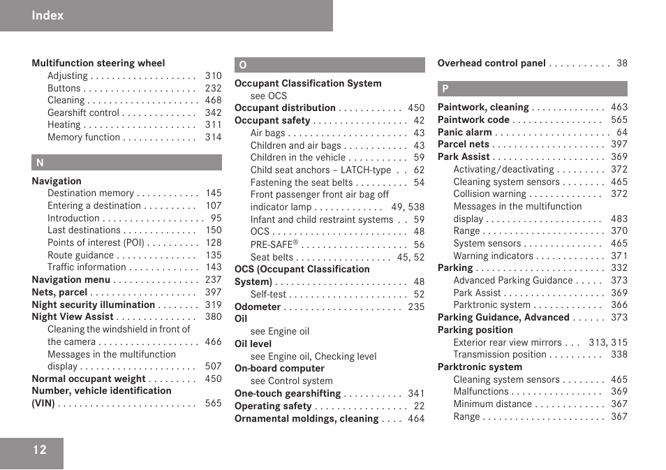 Index | Mercedes-Benz CL-Class 2009 User Manual | Page 14 / 588