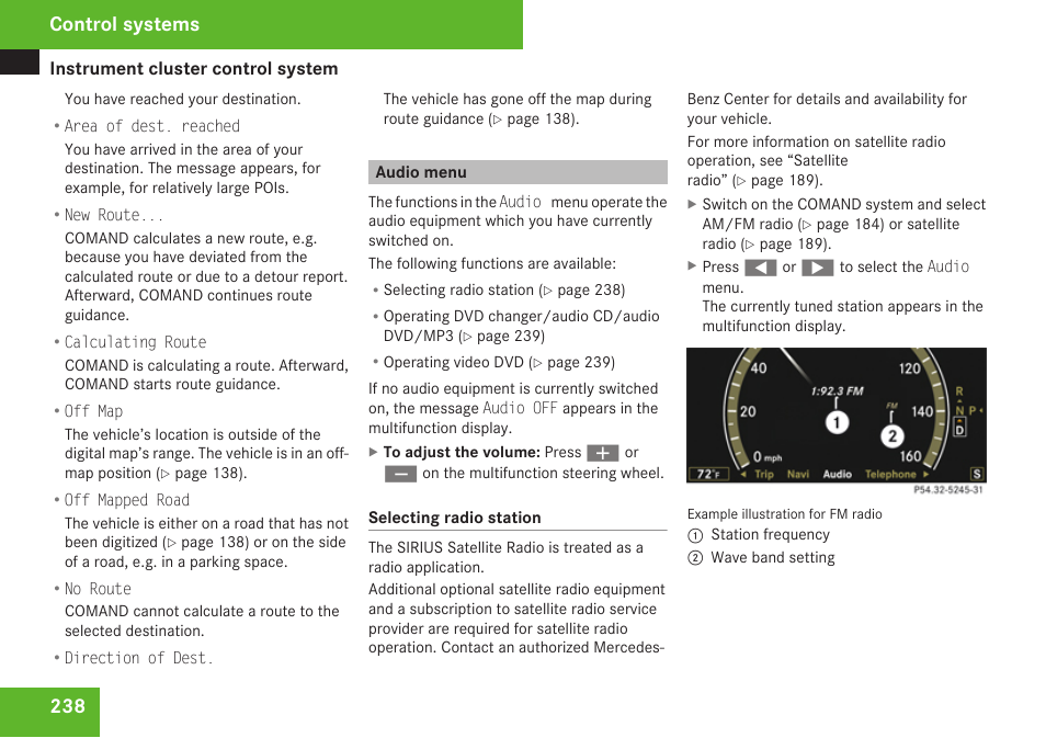 Audio menu, Menu, Control systems | Mercedes-Benz CL-Class 2009 User Manual | Page 240 / 588