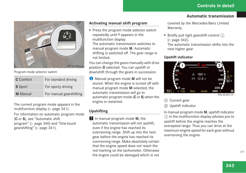 Controls in detail | Mercedes-Benz CL-Class 2009 User Manual | Page 345 / 588