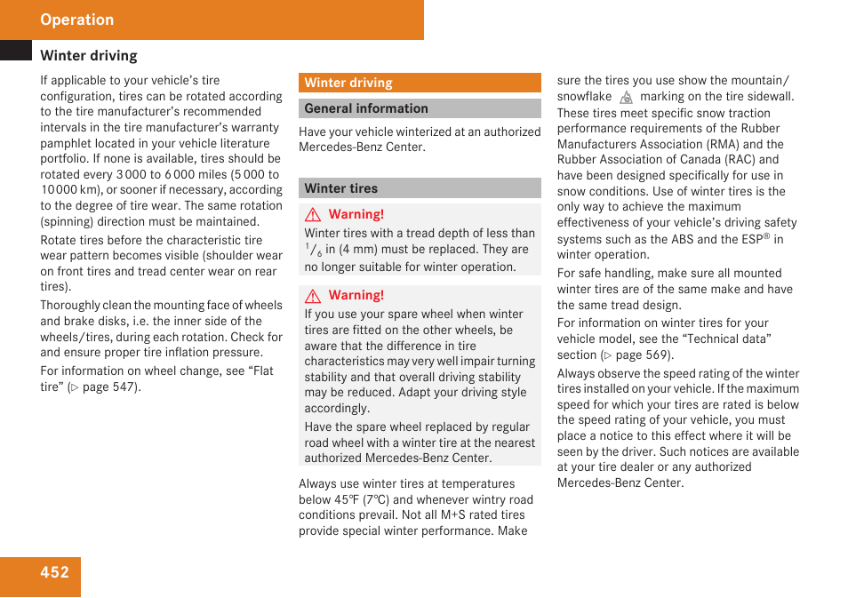 Winter driving, General information, Winter tires | Achieved with winter tires, Operation | Mercedes-Benz CL-Class 2009 User Manual | Page 454 / 588