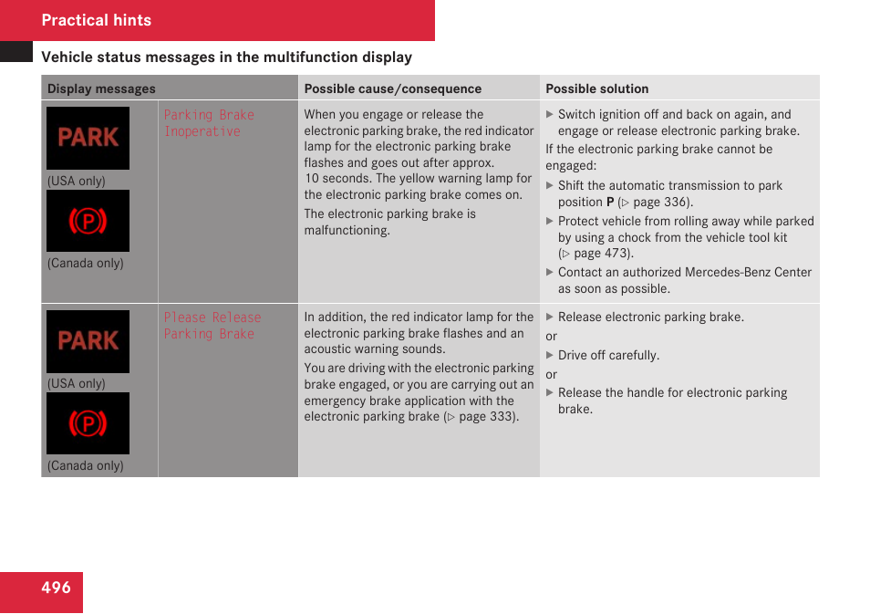 Practical hints | Mercedes-Benz CL-Class 2009 User Manual | Page 498 / 588