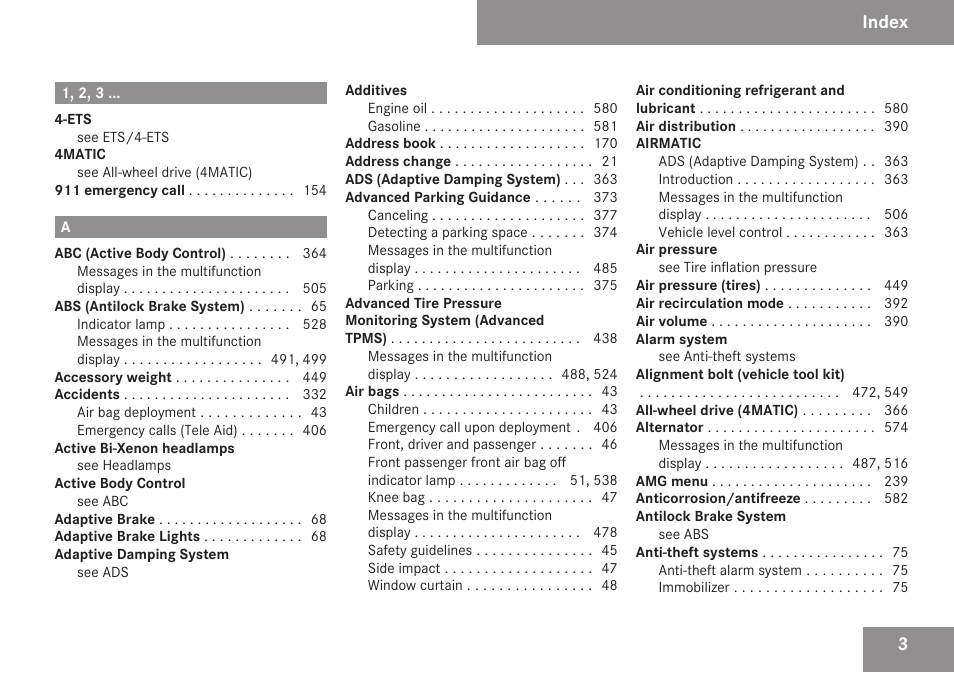 Index | Mercedes-Benz CL-Class 2009 User Manual | Page 5 / 588