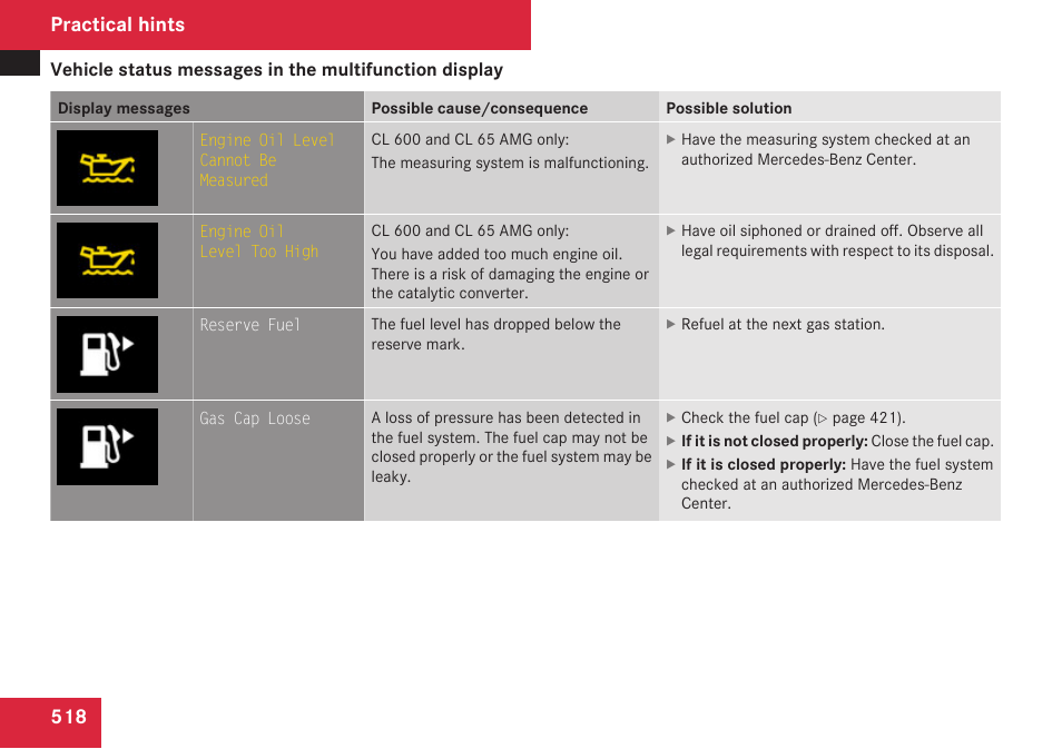 Practical hints | Mercedes-Benz CL-Class 2009 User Manual | Page 520 / 588