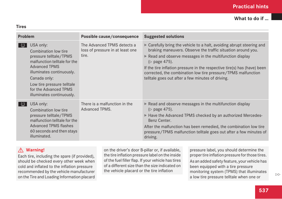 Practical hints | Mercedes-Benz CL-Class 2009 User Manual | Page 539 / 588